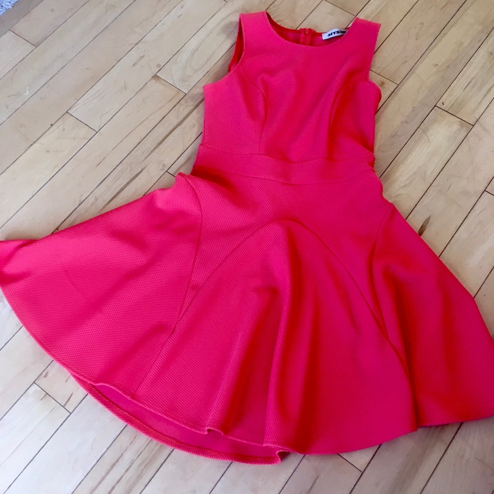 Orange fit and flare dress, size medium